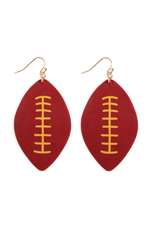 A2-3-3-CE1824BNDGD - FOOTBALL SPORTS LEATHER EARRINGS - BURGUNDY GOLD/6PCS