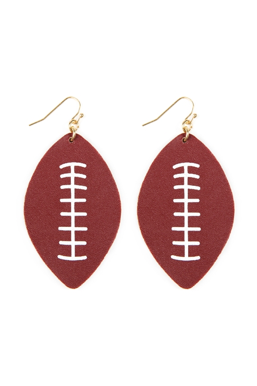 A3-2-1-CE1824GDBND - FOOTBALL LEATHER EARRINGS - GOLD-BURGUNDY/6PCS