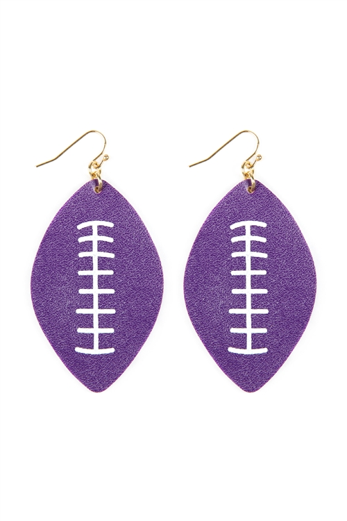 A3-2-1-CE1824GDPUR - FOOTBALL LEATHER EARRINGS - GOLD-PURPLE/6PCS