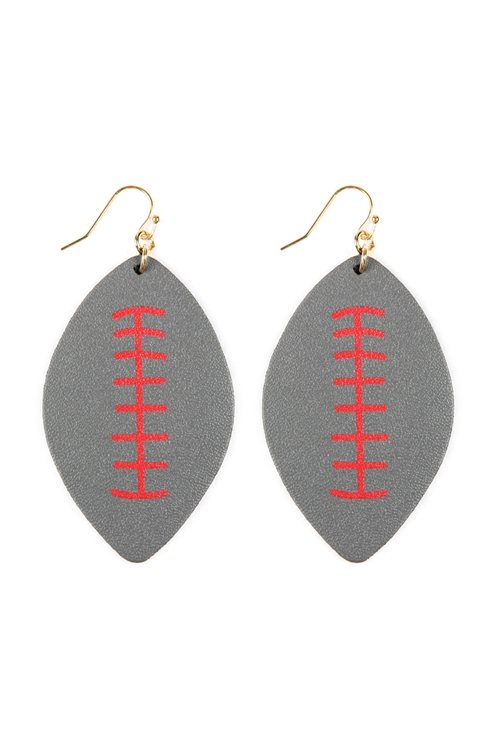 A3-2-1-CE1824GRYRED - FOOTBALL SPORTS LEATHER EARRINGS - GRAY RED/6PCS