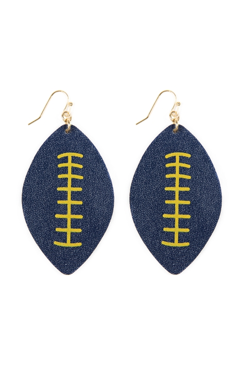 A3-2-1-CE1824NAVYGD - FOOTBALL SPORTS LEATHER EARRINGS - NAVY GOLD/6PCS