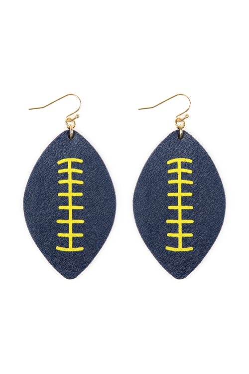 A3-2-1-CE1824NAVYYEW - FOOTBALL LEATHER EARRINGS - NAVY-YELLOW/6PCS