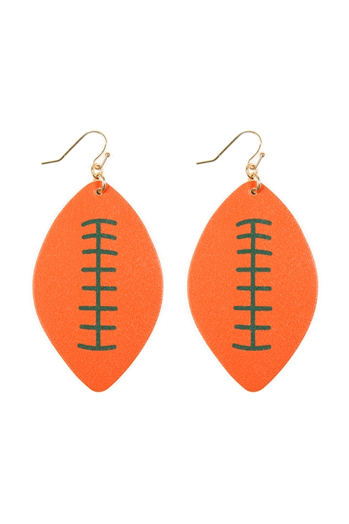 A3-2-1-CE1824ORGGRN - FOOTBALL LEATHER EARRINGS - ORANGE-GREEN/6PCS