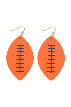 A2-3-3-CE1824ORGNAVY - FOOTBALL SPORTS LEATHER EARRINGS - ORANGE NAVY/6PCS