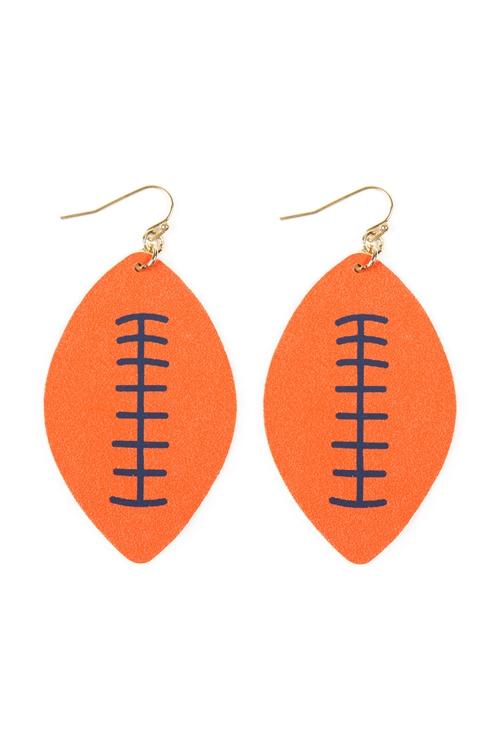 A2-3-3-CE1824ORGNAVY - FOOTBALL SPORTS LEATHER EARRINGS - ORANGE NAVY/6PCS