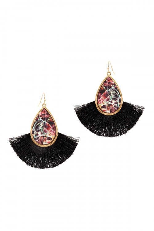 A1-2-3-CE1942WGMLT MULTI COLOR SEMI WOOD FISH HOOK THREAD TASSEL TEARDROP EARRINGS/6PAIRS