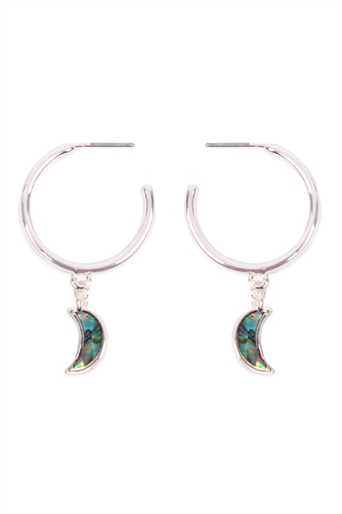 S6-6-2-CE19475SAB - MOON LINK HOOP MOP EARRINGS-SILVER ABALONE/6PCS