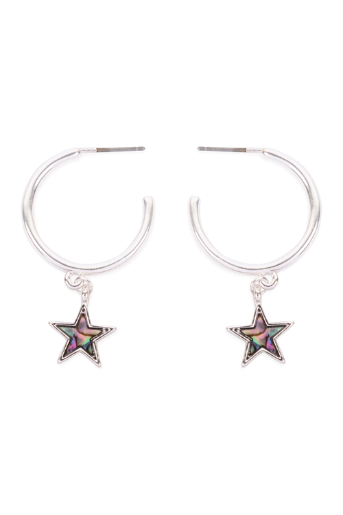 S6-6-2-CE19476SAB - STAR HOOP MOP EARRINGS-SILVER ABALONE/6PCS