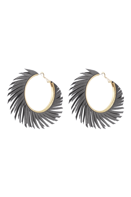 A2-3-4-CE2354WGGRY - FABRIC HOOP FRINGE EARRINGS-GRAY/6PCS