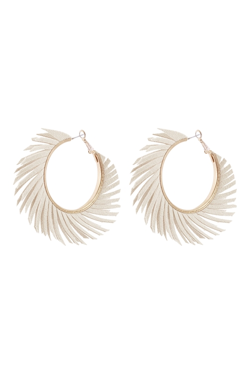 A2-3-4-CE2354WGIVY - FABRIC HOOP FRINGE EARRINGS-IVORY/6PCS