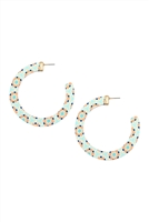 S5-6-4-CE2443WGML2 - WOOD MOROCCAN OPEN CUT HOOP ROUND EARRINGS-TURQUOISE/1PC (NOW $2.00 ONLY!)