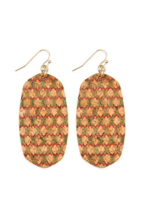 A2-3-5-CE2530WGTNC - CLASSIC PATTERN CORK DROP EARRINGS-NATURAL/6PCS (NOW $1.25 ONLY!)