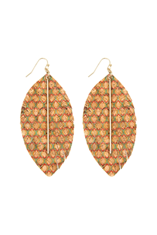 A2-3-5-CE2545WGTNC - CLASSIC PATTERN FRINGED CORK DROP EARRINGS-NATURAL/6PCS (NOW $1.25 ONLY!)