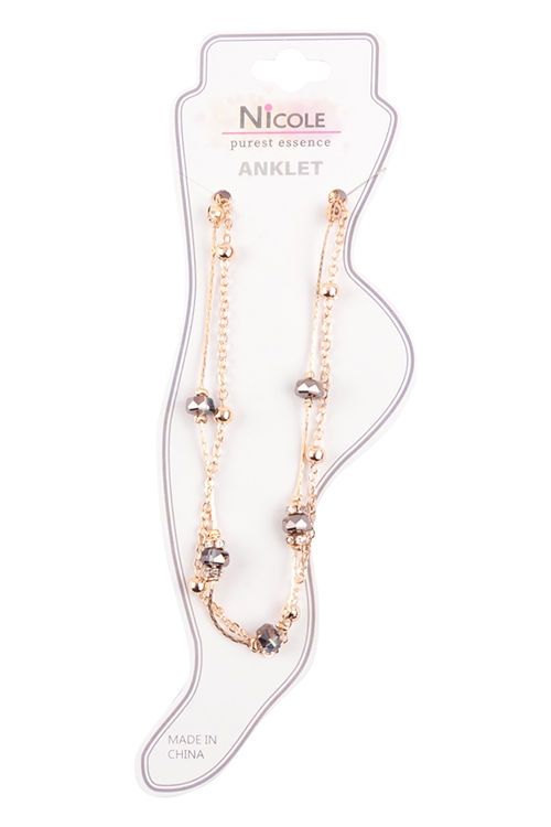 S23-8-4-CE3013 - STATION RONDELLE BEADS CHAIN ANKLET - GOLD SILVER/12PCS