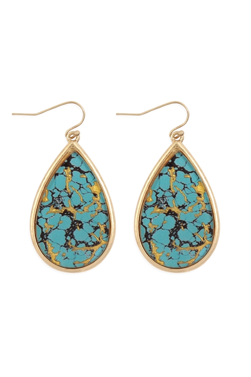 S21-6-2-CE3379WGTQS -  SEMIWOOD FLAKE HOOK TEARDROP EARRINGS-TURQUOISE/6PCS