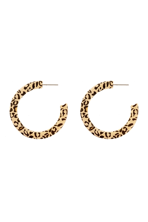 A2-3-4-CE4106IVY - WOOD ANIMAL PRINT HOOP EARRINGS-IVORY/6PCS