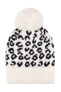 S28-6-6-CH1906IVO - LEOPARD DOUBLE BEANIE - IVORY/1PC
