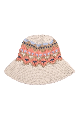 S3-7-2-CH3907IVO - NORDIC PATTERN KNITTED BUCKET HAT-IVORY/1PC