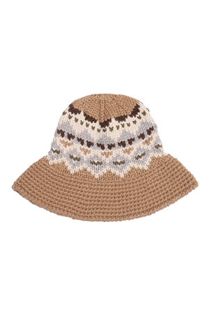 S3-7-2-CH3907TAU - NORDIC PATTERN KNITTED BUCKET HAT-TAUPE/1PC