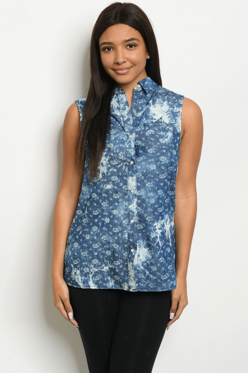 S18-1-3-T7353 DARK BLUE DENIM FLORAL TOP 2-1