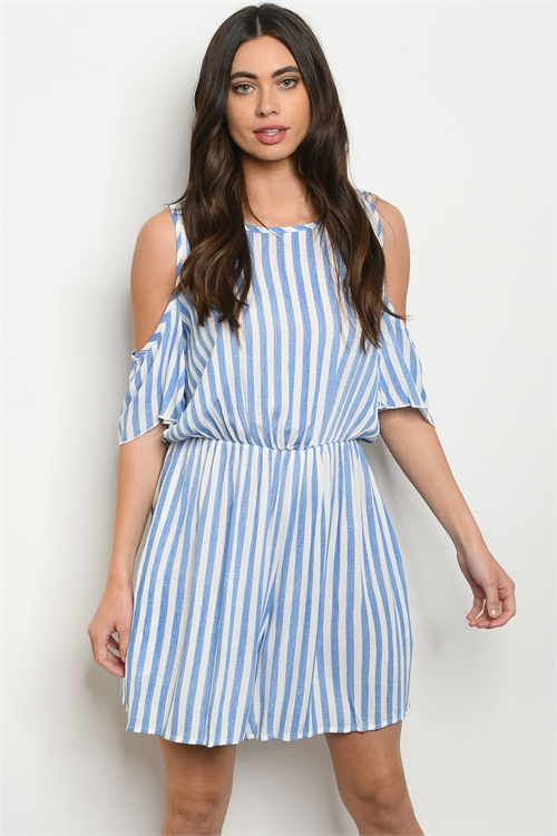 C62-A-2-R90085 BLUE WHITE STRIPES CHAMBRAY ROMPER 2-2-2