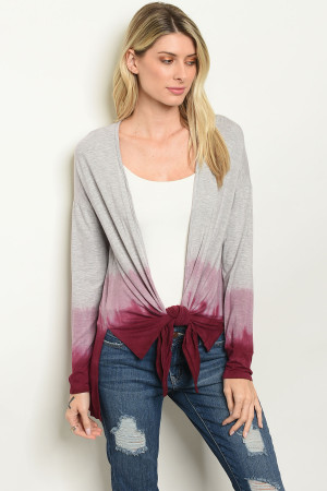 C90-A-2-C29922 GREY BURGUNDY TYE DYE CARDIGAN 2-2-2-1