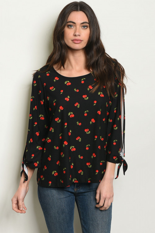 C1-A-T79031 BLACK  WITH CHERRY PRINT TOP 2-1-2