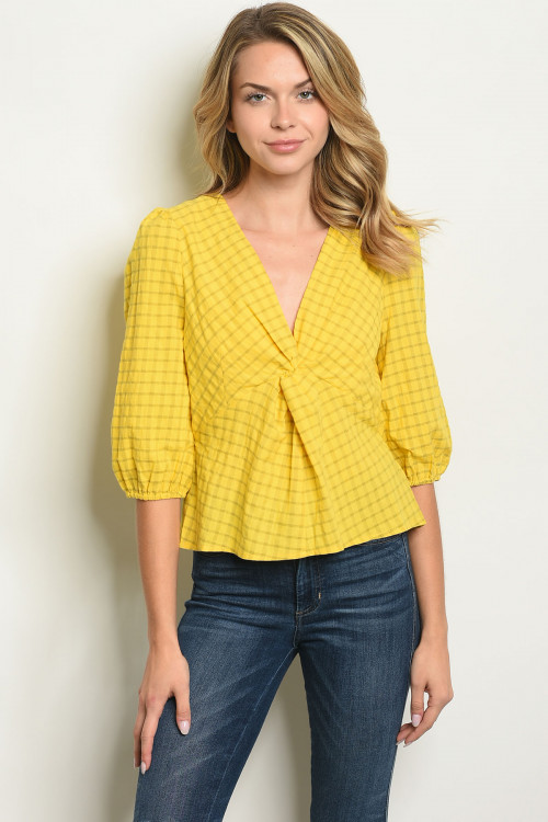 S13-9-4-T10296 YELLOW CHECKERED TOP 3-2-1
