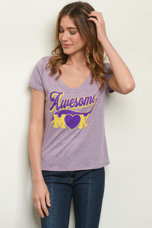 S23-13-4-T4668 LAVENDER "AWESOME MOM" PRINT TOP 3-2-1