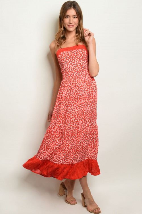 S21-2-3-D5628 RED IVORY WITH FLOWER DRESS 3-2-1