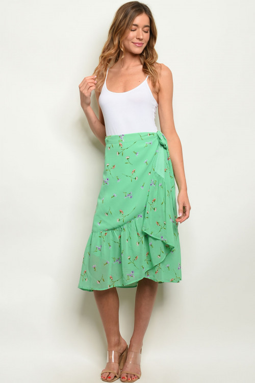 S7-9-4-S7169 GREEN FLORAL SKIRT 2-2-2