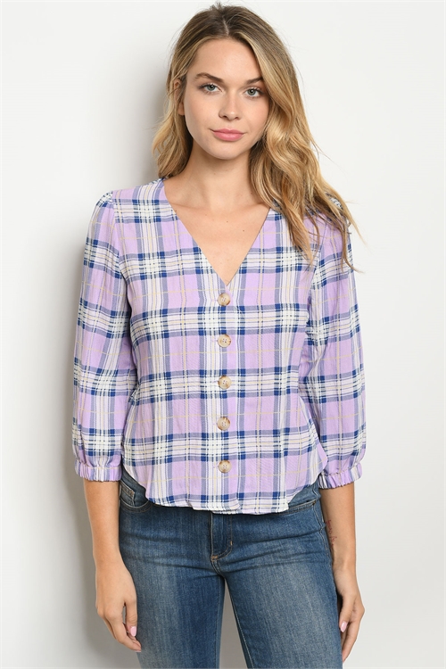 S19-8-2-T4217 LILAC CHECKERED TOP 2-1-1