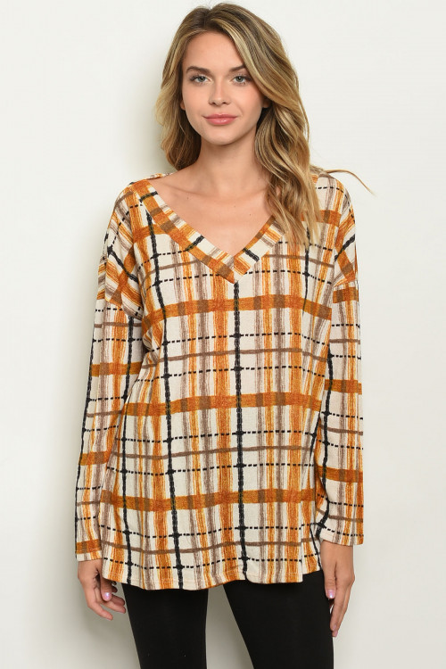 S4-2-2-T3418 MUSTARD CHECKERED TOP 2-2-2