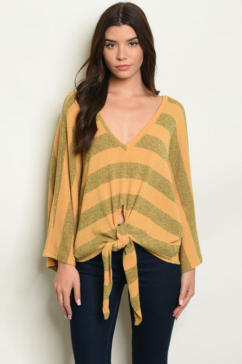 S9-11-2-S8213 MUSTARD OLIVE STRIPES SWEATER 2-2-2