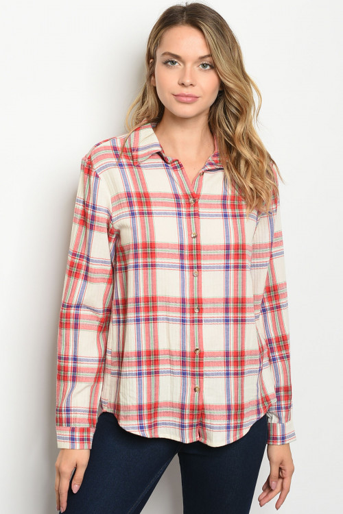 S16-7-2-T32098 CREAM RED CHECKERED TOP 3-2-1