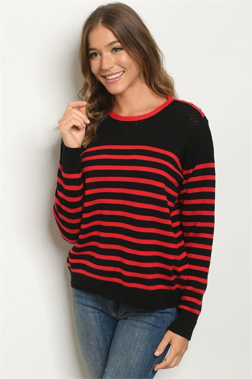 S20-2-2-S1523 BLACK RED STRIPES SWEATER 2-2