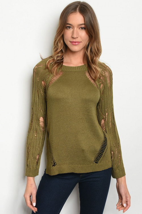 S12-10-3-T6005 OLIVE SWEATER 2-2-2