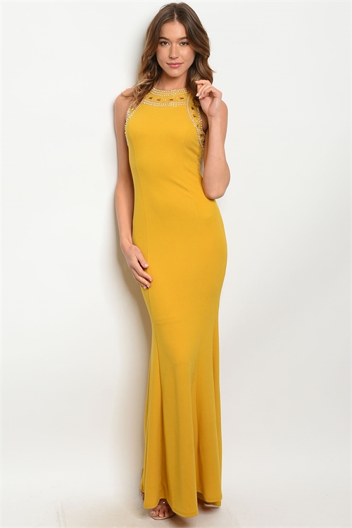 S11-14-2-D2812 MUSTARD WITH STUDS DRESS 2-2-2  ***WARNING: California Proposition 65***
