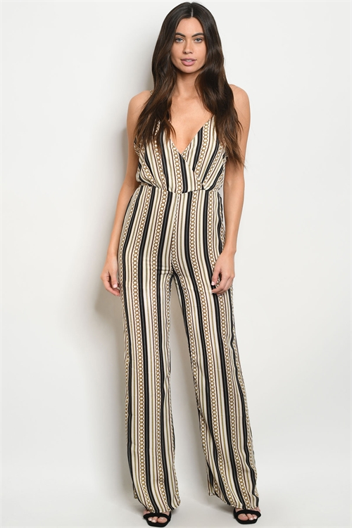 C46-A-3-J4927 IVORY BLACK WITH CHAIN PRINT JUMPSUIT 3-2-1