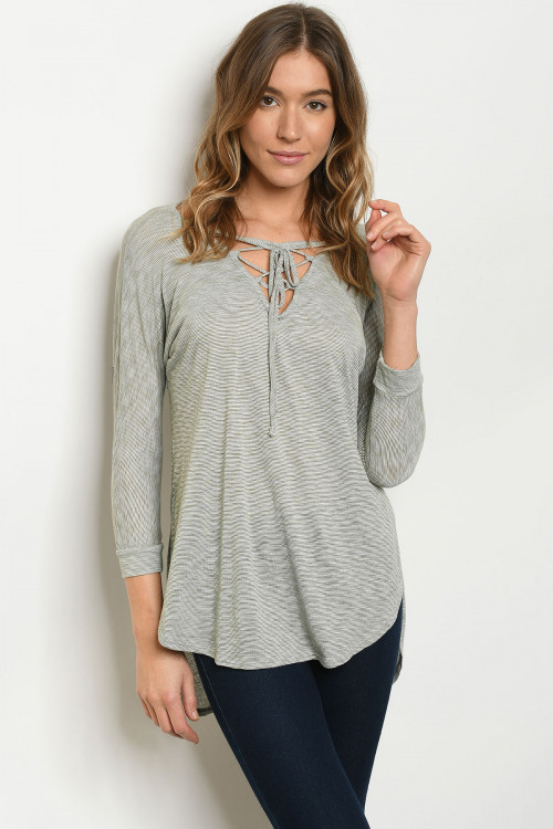 C44-A-3-T7325 OLIVE STRIPES TOP 2-2-2