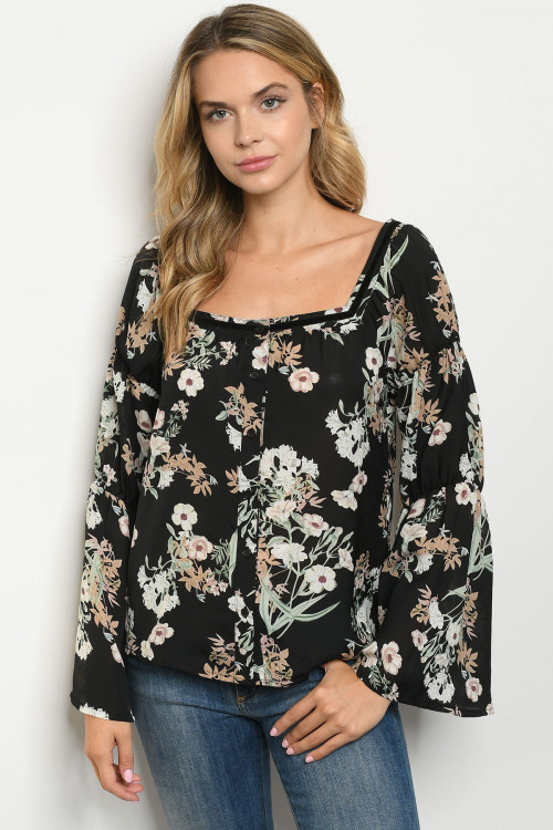 S9-13-2-T10118 BLACK WITH FLOWER PRINT TOP 2-2-2
