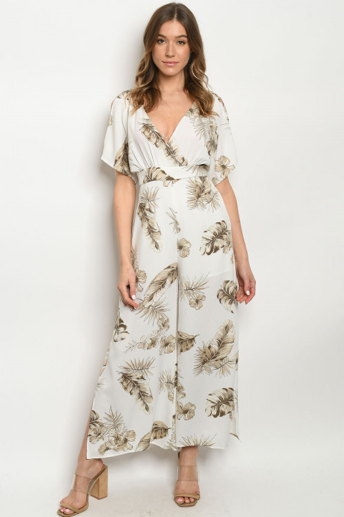 S14-3-2-J50584 OFF WHITE WITH LEAVES PRINT JUMPSUIT 2-2-2