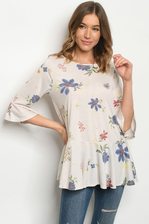 C26-B-1-T7590 SAND FLORAL TOP 2-2-2