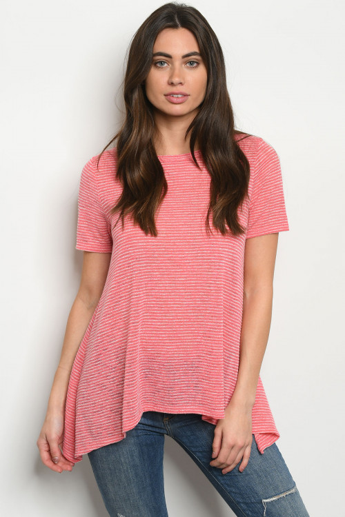 C11-B-1-T8024 CORAL STRIPES TOP 2-2-2