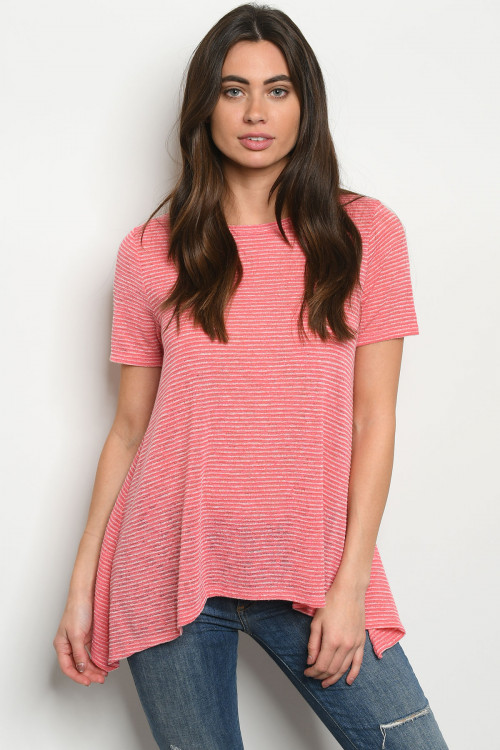 S17-2-2-T8024 CORAL STRIPES TOP 1-1-1