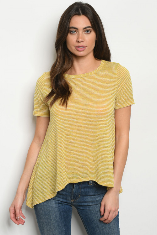 C18-B-3-T8024 MUSTARD STRIPES TOP 2-2-2