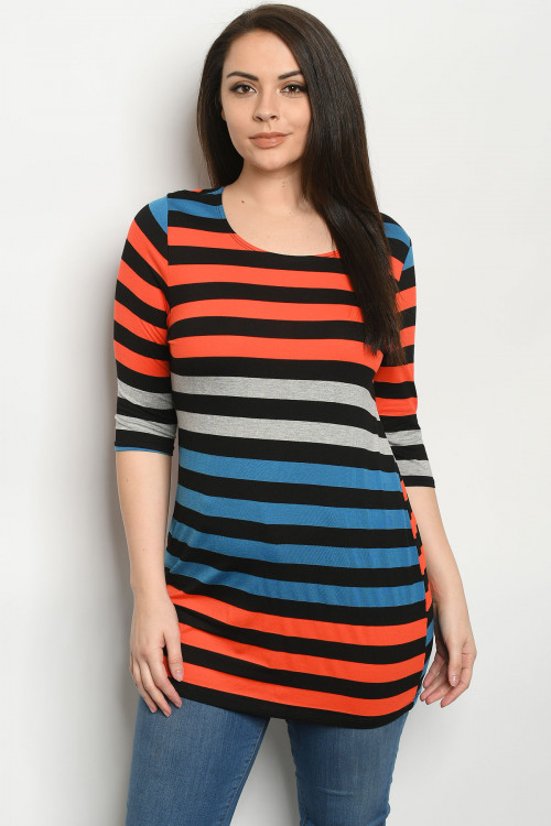 C73-A-1-D411133X BLACK MULTI STRIPES PLUS SIZE TOP 2-2-2