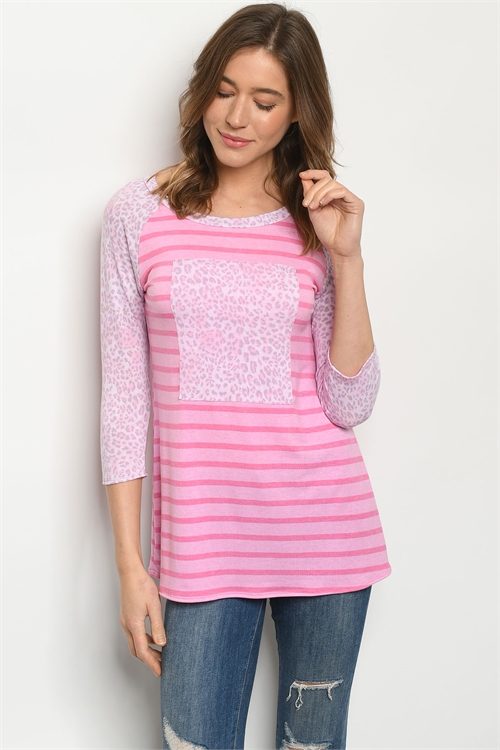 C57-A-1-T5128S PINK STRIPES ANIMAL PRINT TOP 3-2-2