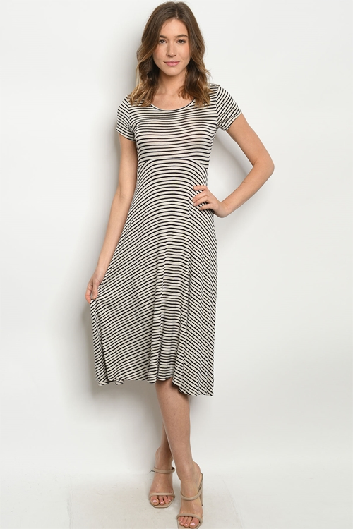 C100-A-1-D1801159 OATMEAL BLACK STRIPES DRESS 1-2