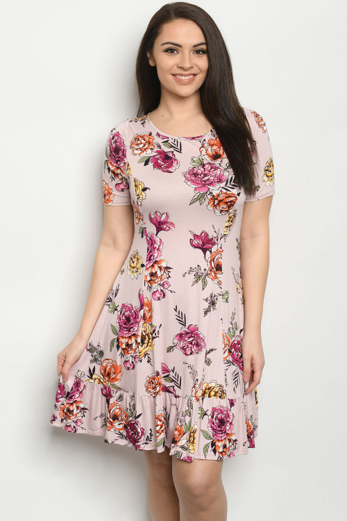 C14-A-2-D1743X MAUVE FLORAL PLUS SIZE DRESS 2-2-2